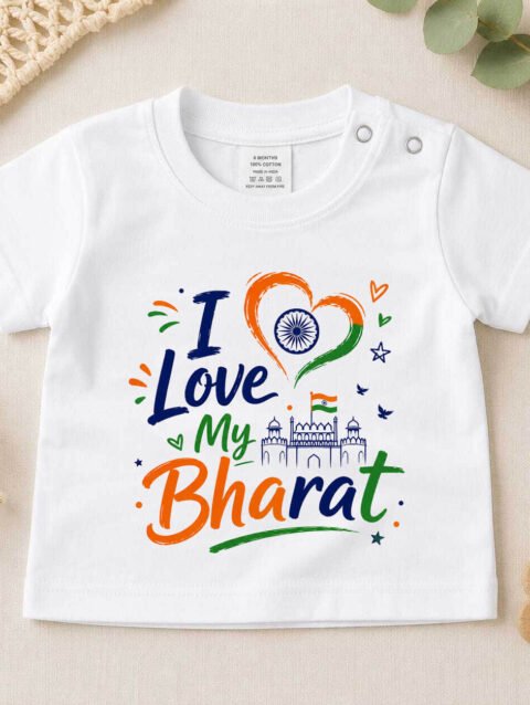 I Love My Bharat Kids Printed T-Shirt Online, Baby Patriotic Tee