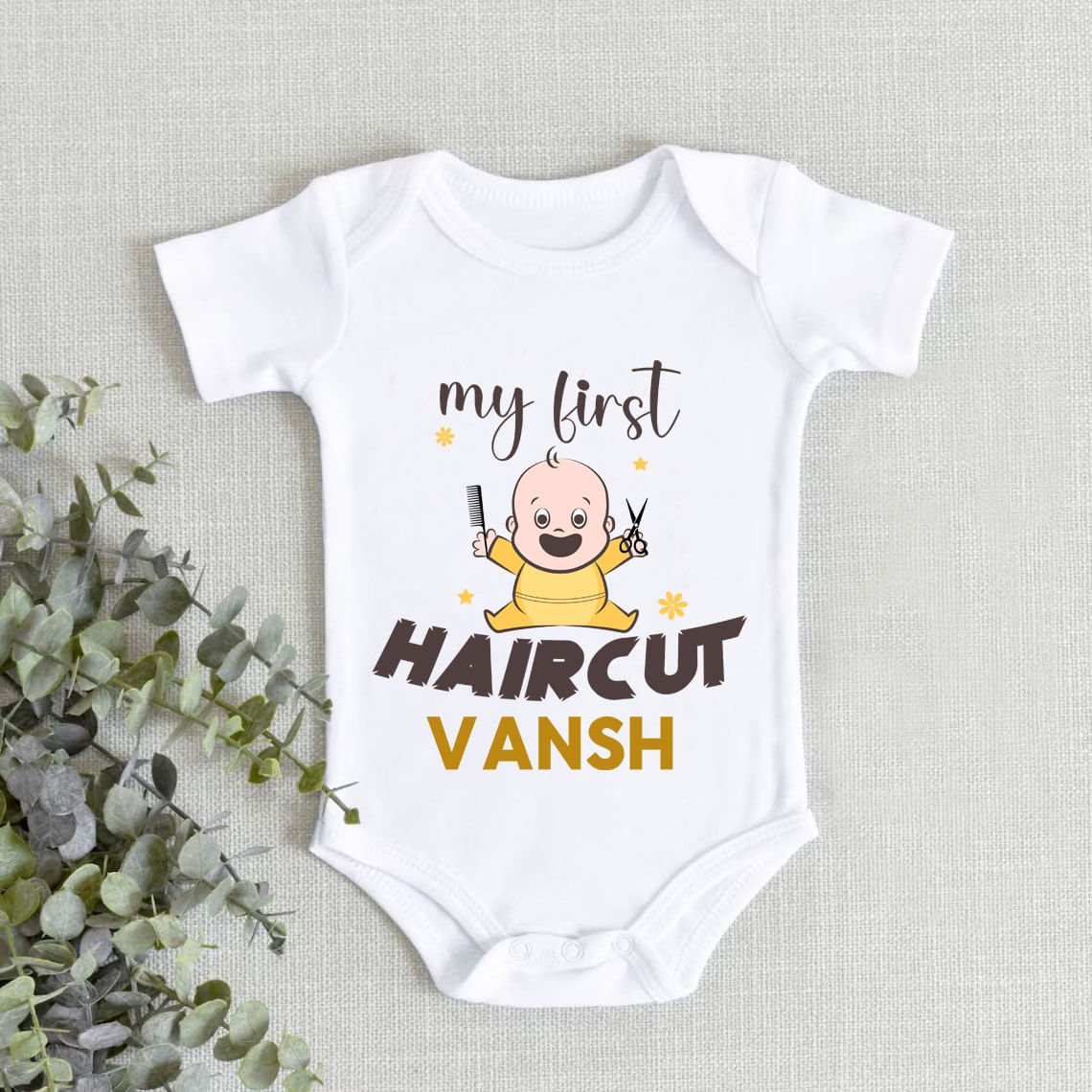 Customized My First Haircut Onesie Romper, Mundan Ceremony Baby Outfit
