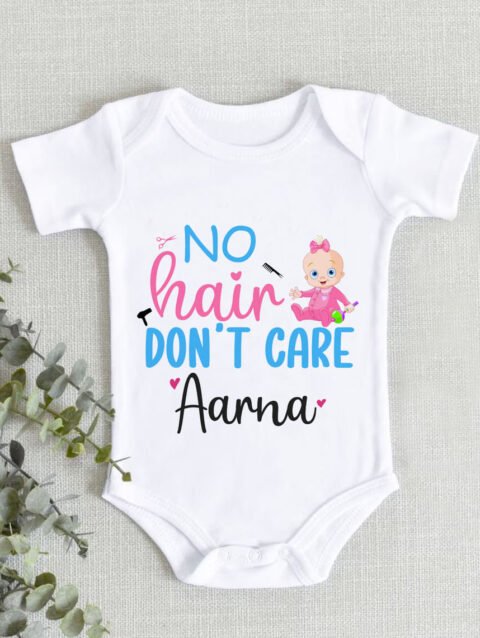 Personalised No Hair Don't Care Baby Onesie, Romper, Jumpsuit