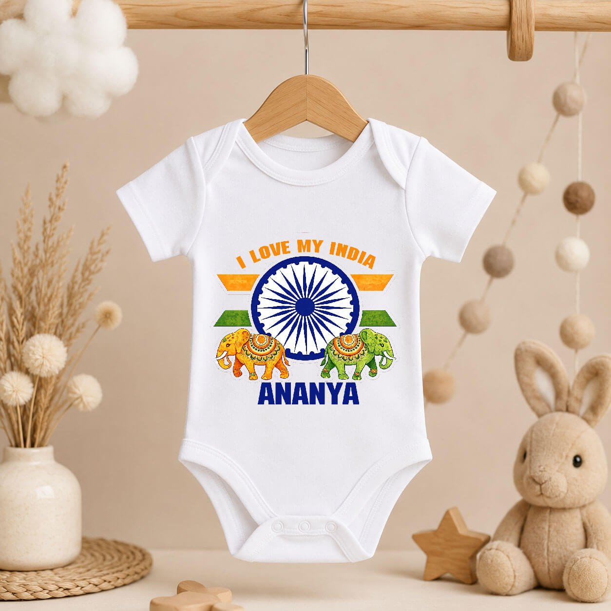 I love My India Custom Name Baby Onesie, Independence Day Bodysuit