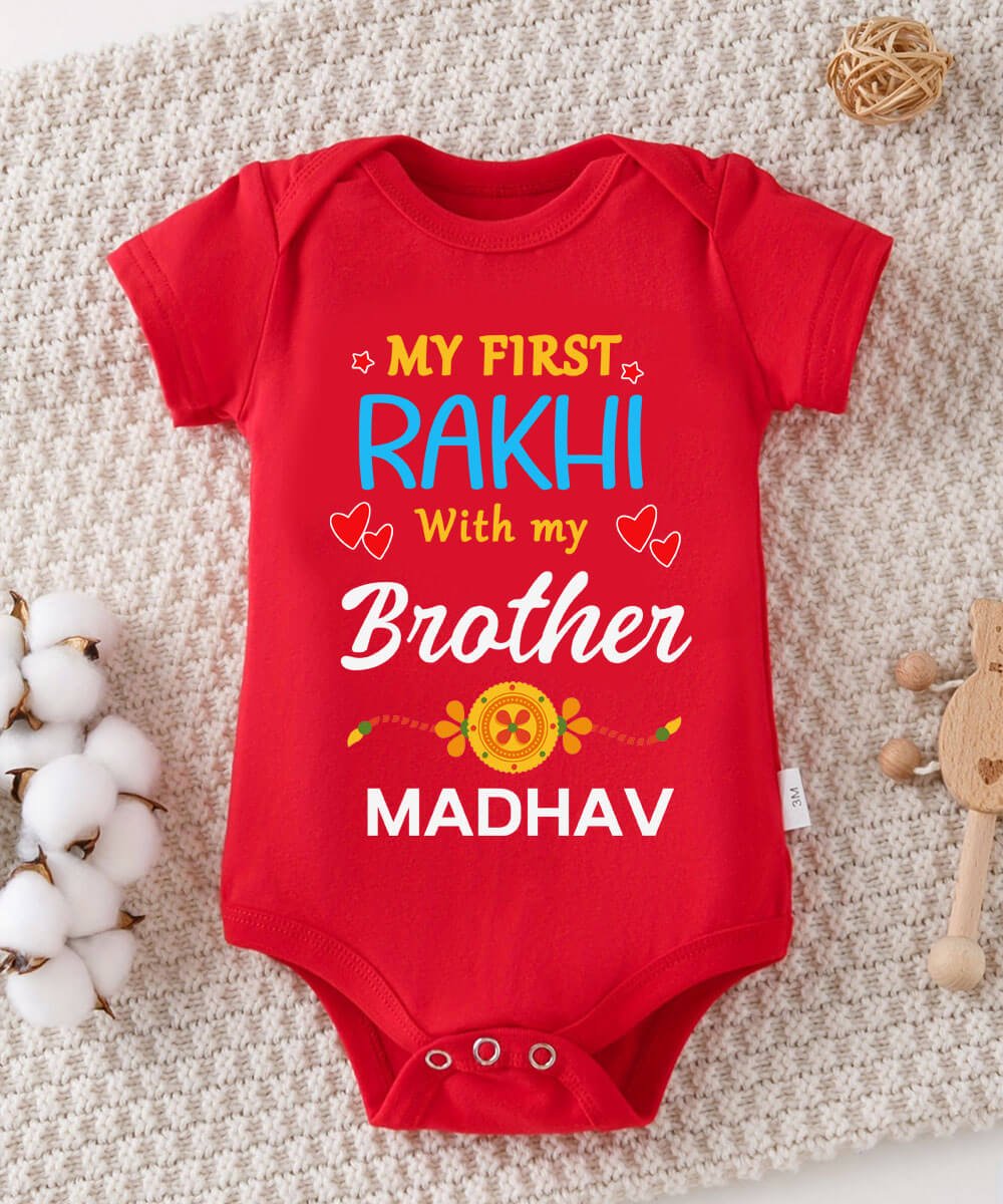 Customised My First Rakhi with My Brother Onesie Bodysuit for Newborn