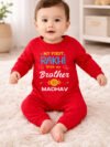 My First Raksha Bandhan Custom Red Baby Jumpsuit with Personalized Name