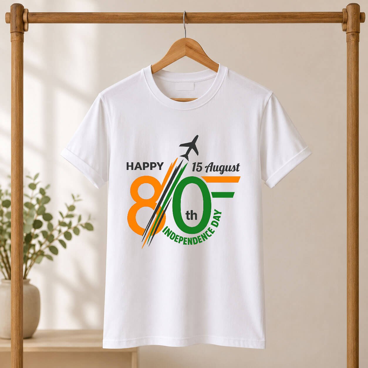 80th Independence Day T-Shirt for Men & Women, Happy 15 August Indian Flag Patriotic Cotton Tee