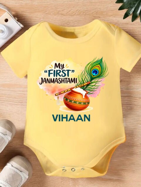 My First Janmashtami Baby Onesie – Custom Name Krishna Outfit