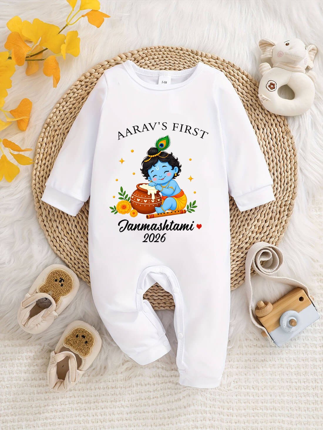 My First Janmashtami Printed Baby Jumpsuit