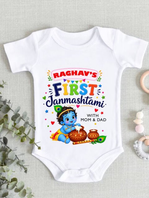 First Janmashtami with Mom & Dad Baby Onesie, Romper