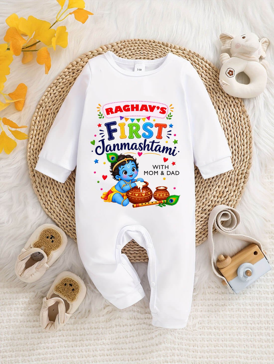First Janmashtami with Mom & Dad Baby Onesie