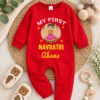 First Navratri Baby Jumpsuit Red, Navratri Gift for Baby Cotton Outfit