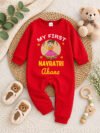 First Navratri Baby Jumpsuit Red, Navratri Gift for Baby Cotton Outfit