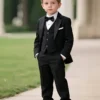 Boys Black 5-Piece Suit Set for Wedding, Baby Boy Party Wear Suit with Bow Tie