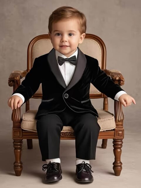 Formal black velvet blazer suit for boys for wedding and party wear