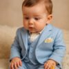 Baby Boy Light Blue Party Wear Suit online India - Birthday, Wedding 5 Piece Outfit Set