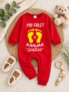 My First Kanjak Baby Jumpsuit with Name, Red Navratri Outfit, Full Sleeve Romper