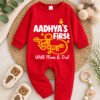 Red My First Durga Puja Baby Jumpsuit with Mom Dad, Newborn Navratri Outfit