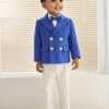 Royal blue boys suit with double breasted blazer and matching formal pants for wedding celebrations