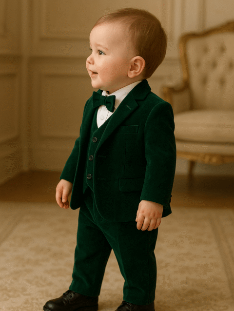 Green Velvet suit for baby boy, Wedding, Party wear suit for baby boys online