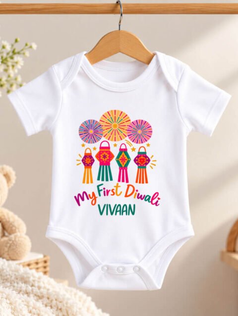 Personalized Baby Name First Diwali Romper Bodysuit