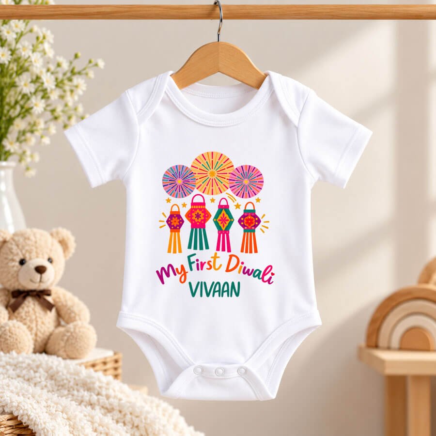Personalized Baby Name First Diwali Romper Bodysuit