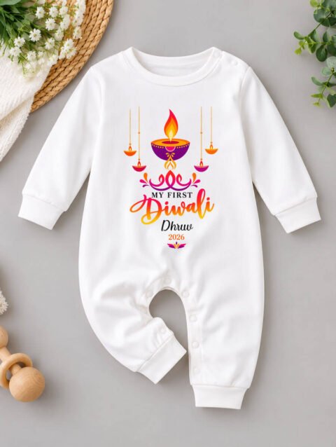 Customized Name Baby's First Diwali Outfit Jumpsuit