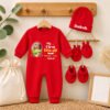 : Personalized First Diwali Baby Jumpsuit Set with Cap, Mittens, Booties