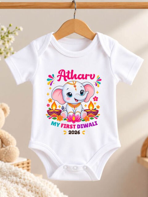 My First 1st Diwali Baby Onesie, 1st Deepavali Ganesha Design