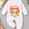 My First Diwali Baby Outfit, Personalized Name Jumpsuit with Cute Diwali Design