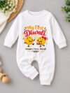 My First Diwali Baby Outfit, Personalized Name Jumpsuit with Cute Diwali Design