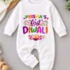 Cotton Personalized My First Diwali Jumpsuit for Baby Girl with Custom Name, Cute Diya Design
