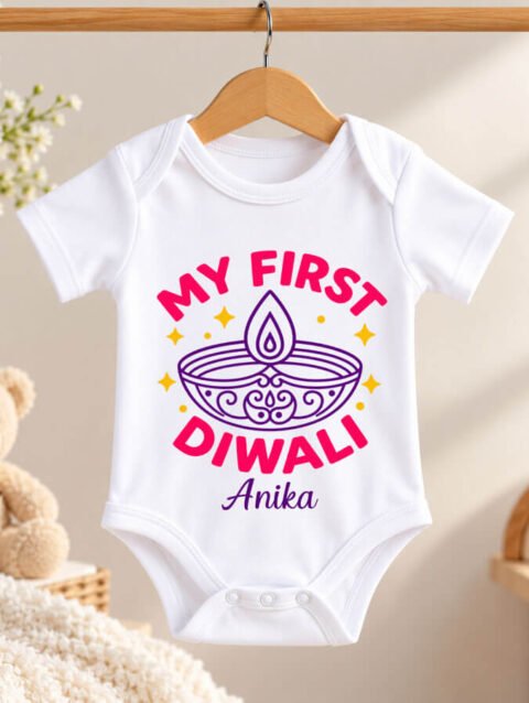 My First Diwali Printed Romper, 1st Diwali Onesie, Bodysuit