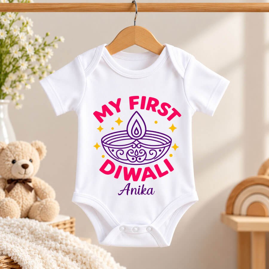 My First Diwali Printed Romper, 1st Diwali Onesie, Bodysuit