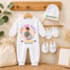 Personalized Baby Diwali Gift Jumpsuit Set with Name Print, Custom Romper, Cap, Mittens & Booties