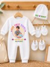 Personalized Baby Diwali Gift Jumpsuit Set with Name Print, Custom Romper, Cap, Mittens & Booties